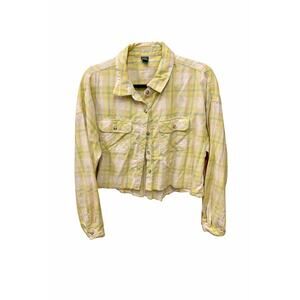 Wild Fable Large Cropped Plaid Shacket Yellow Grunge Y2K Cottagecore Coquette